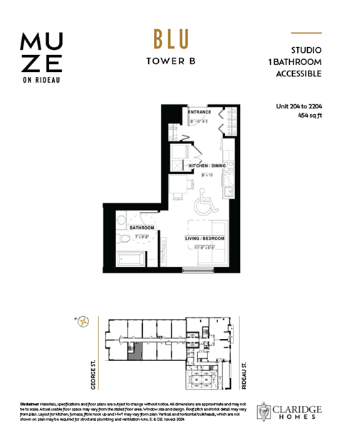 Floor plan for studio, 1 bath, 454 sqft